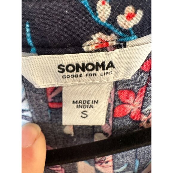 Sonoma Womens blue Tank top Small floral pull over rayon boho summer sleeveless‎ - Picture 3 of 7